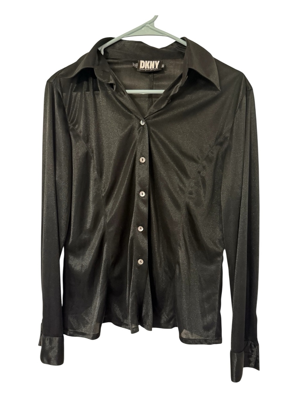 DKNY Shiny Sheer Button Down Top